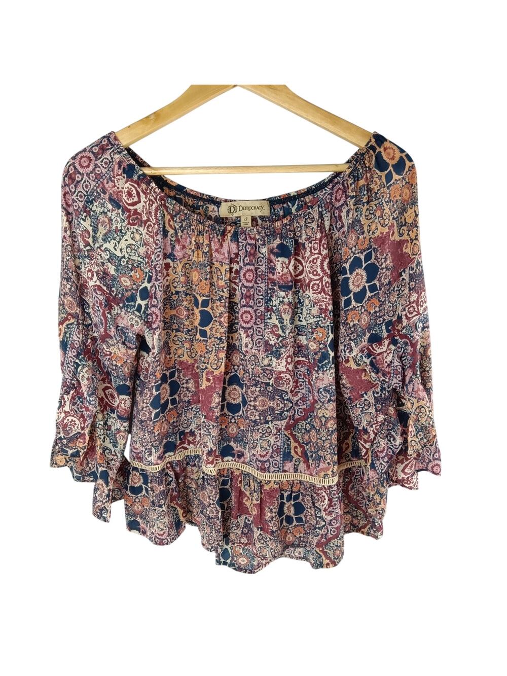 Democracy on or off the shoulder peasant boho top blouse Tulip sleeves Small